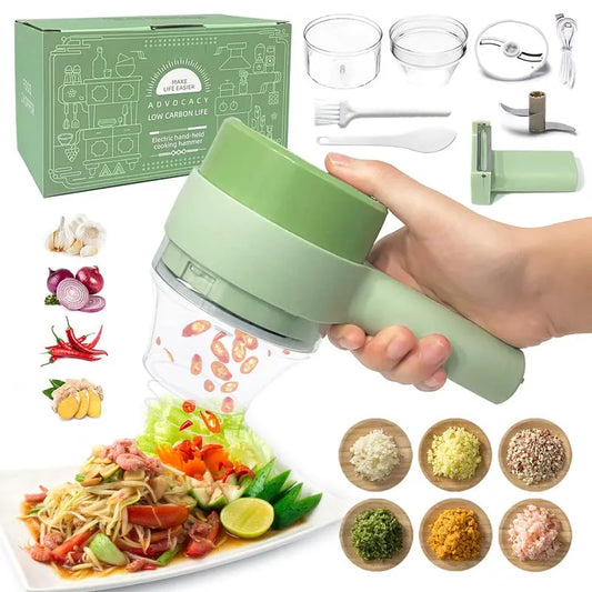 4 in 1 Handheld Electric Vegetable Cutter Set, Food Processor for Garlic Pepper Chili Onion Celery Ginger Meat with Brush (With Free Delivery)